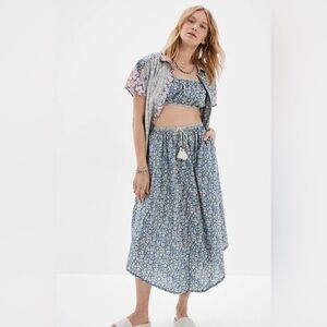 AE FLORAL PULL-ON MAXI SKIRT- Vacation Beach Cover